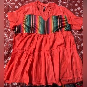 Crazy Train Women’s Baby Doll Top With Vibrant Serape Chest Panel